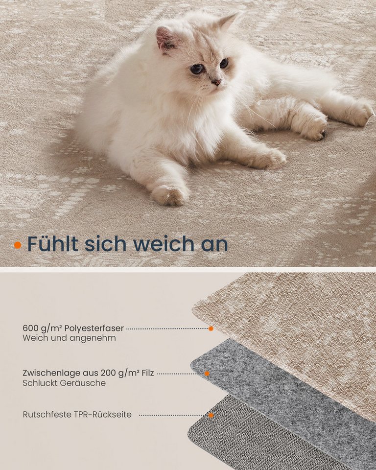 SONGMICS HOME Designteppich Wohnzimmerteppich, für Wohnzimmer, Schlafzimmer, maschinenwaschbar, Höhe: 10 mm, 80 x 150 cm, Rutschfester Teppich, flauschig, Dekor – Bild 5 von 5