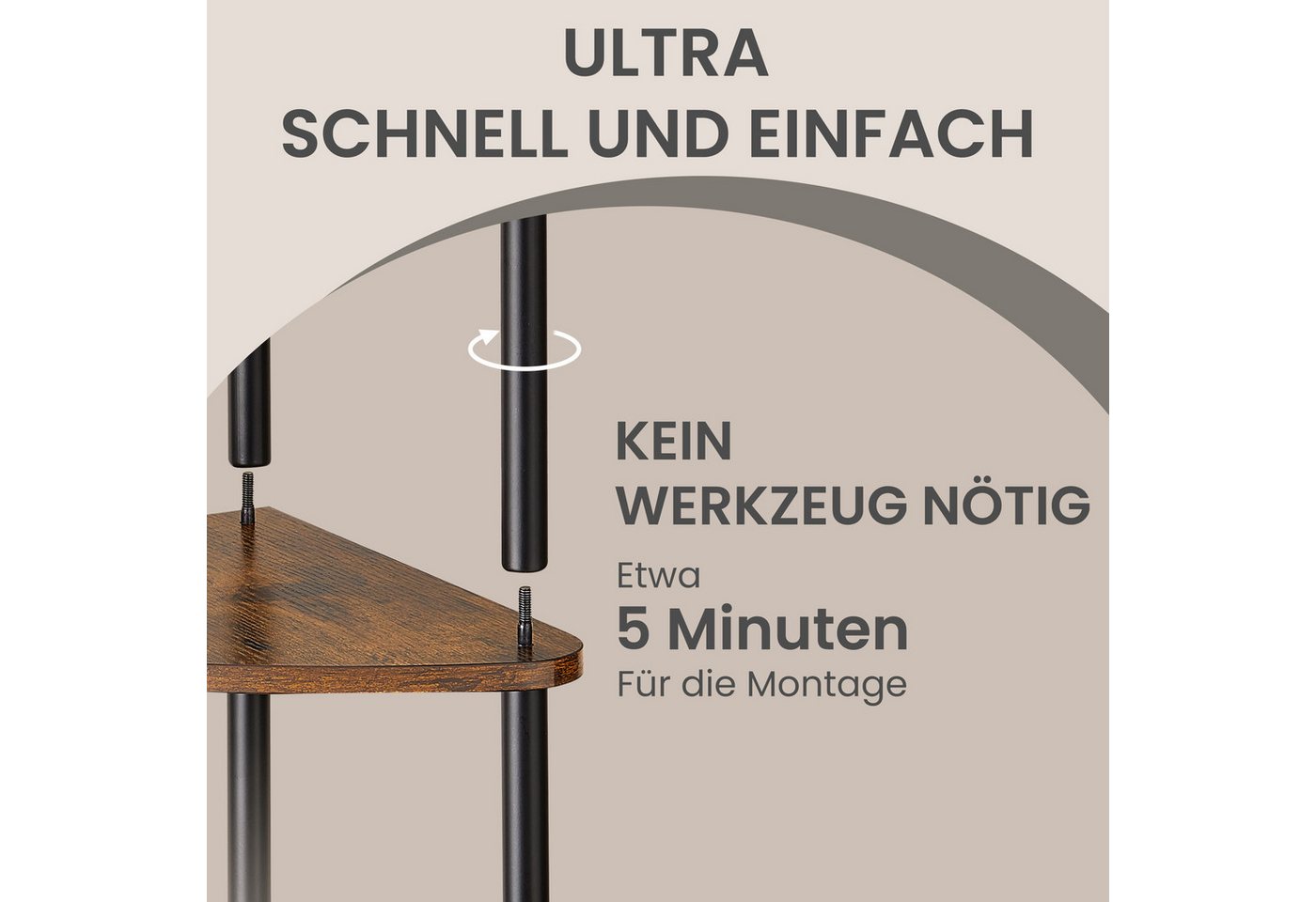SONGMICS HOME Eckregal Standregal, werkzeuglose Montage, Wohnzimmer, Schlafzimmer, Küche, Eckregal mit 5 Ebenen, Regal, 38,3 x 27 x 139 cm – Bild 5 von 5