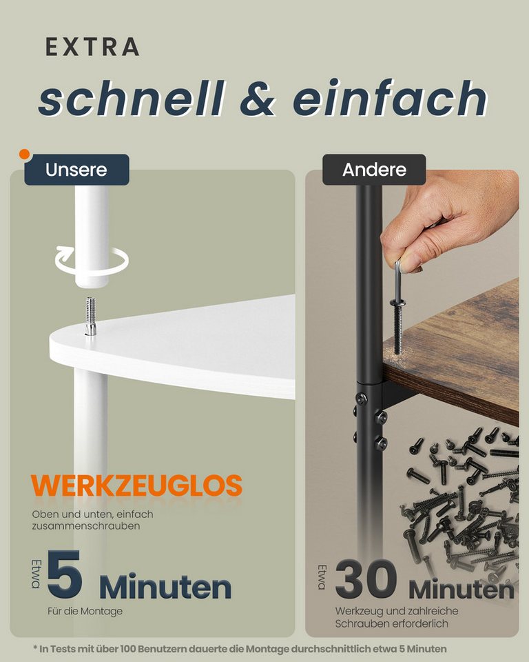 SONGMICS HOME Eckregal Standregal, werkzeuglose Montage, Wohnzimmer, Schlafzimmer, Küche, Eckregal mit 5 Ebenen, Regal, 38,3 x 27 x 139 cm – Bild 3 von 5