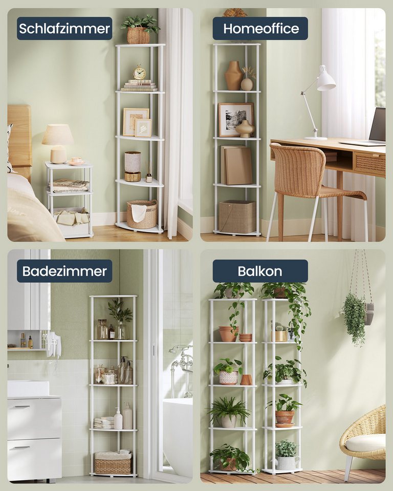 SONGMICS HOME Eckregal Standregal, werkzeuglose Montage, Wohnzimmer, Schlafzimmer, Küche, Eckregal mit 5 Ebenen, Regal, 38,3 x 27 x 139 cm – Bild 4 von 5