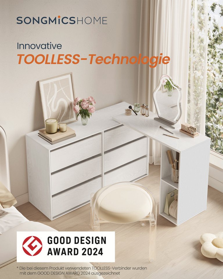 SONGMICS HOME Kommode Schminktisch Kommode mit Regal, für Schlafzimmer, Arbeitszimmer, superschnelle Montage, Schrank – Bild 3 von 5