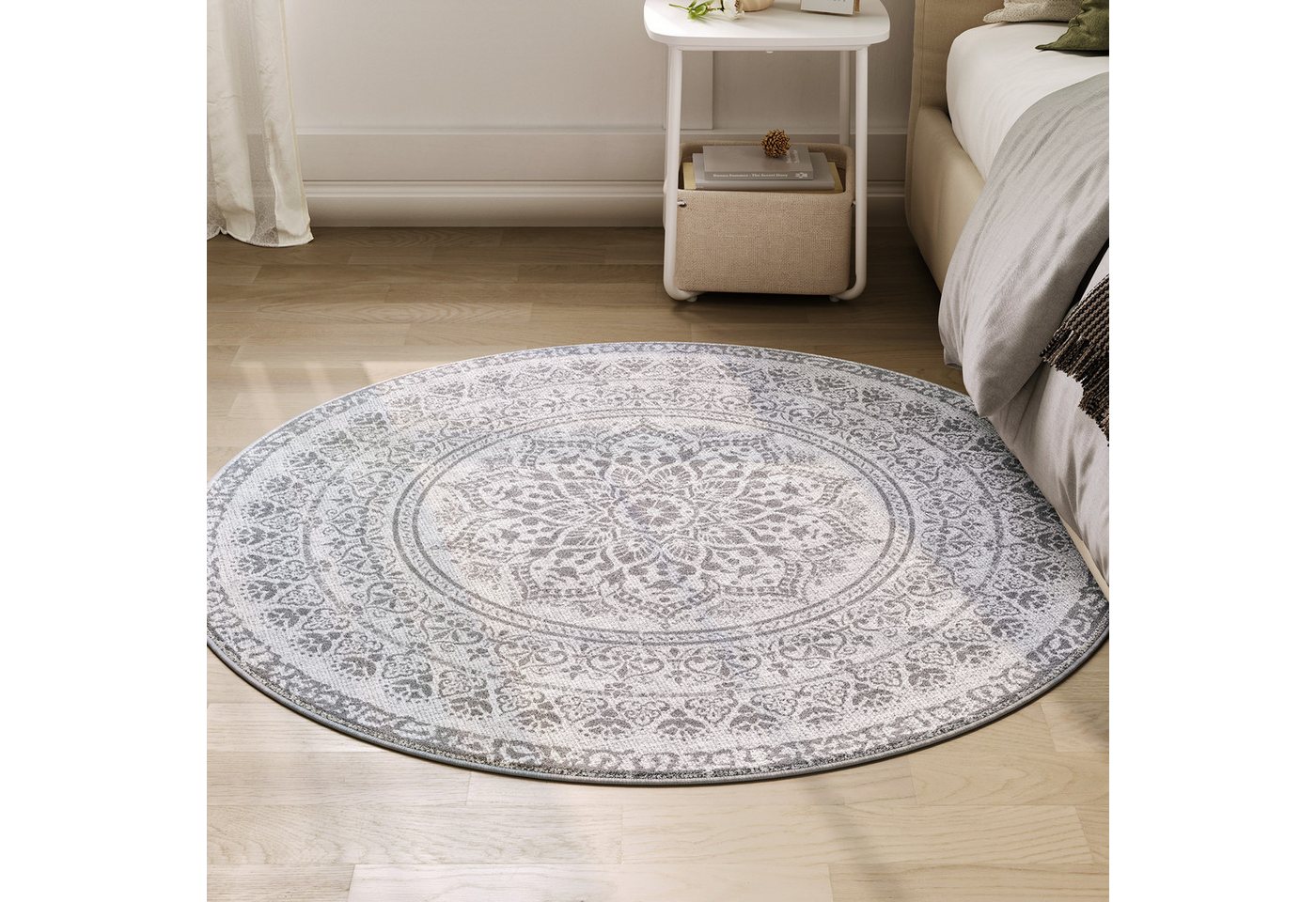 SONGMICS HOME Teppich rund, Wohnzimmerteppich, rutschfester, für Wohnzimmer, Schlafzimmer, 120 cm d, flauschig, Dekoration, maschinenwaschbar, Boho-Stil – Bild 2 von 5