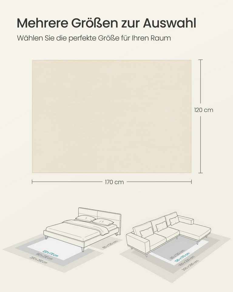 SONGMICS HOME Teppich Wohnzimmerteppich, Rutschfester Teppich, für Wohnzimmer, Schlafzimmer, Rechteck, 120 x 170 cm, Dekoration, maschinenwaschbar, Super Soft,  – Bild 3 von 5