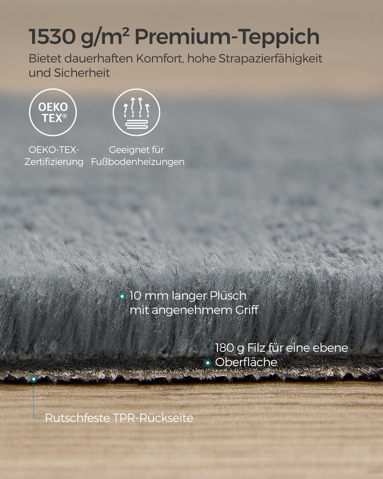 SONGMICS HOME Teppich Wohnzimmerteppich, Rutschfester Teppich, für Wohnzimmer, Schlafzimmer, Rechteck, 80 x 150 cm, maschinenwaschbar, Super Soft, modern, Taube – Bild 5 von 5