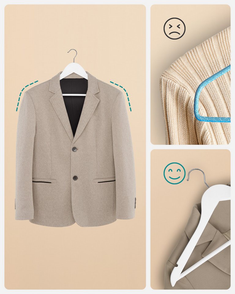 SONGMICS Kleiderbügel Holz, Bügel aus Massivholz, 360° drehbarer Haken, für Anzüge, Hemden, (20-tlg), Einkerbungen im Schulterbereich, rutschfester Hosensteg – Bild 5 von 5