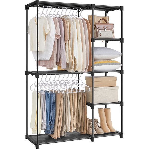 SONGMICS Kleiderschrank offen, freistehende Garderobe, Standregal mit Kleiderstangen, Garderobenständer
