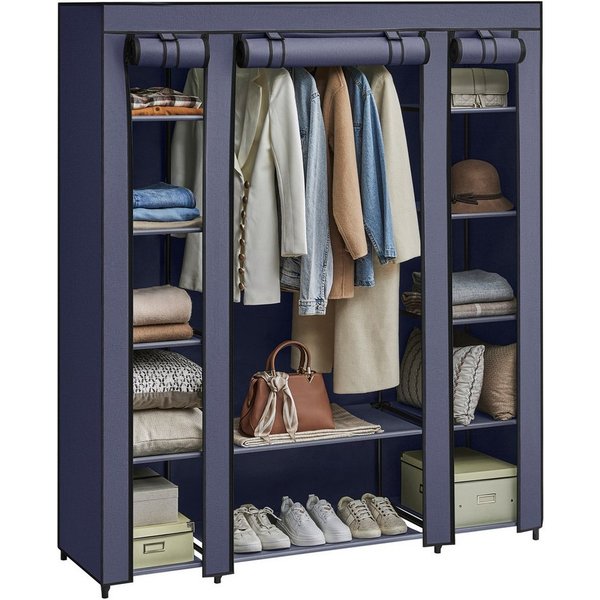 SONGMICS Kleiderschrank Stoffschrank, mit Überzug aus Vliesstoff,Faltschrank mit Kleiderstange 45 x 150 x 175 cm, 12 Ablagen, Metallrahmen, Schrank fürs Schlafz