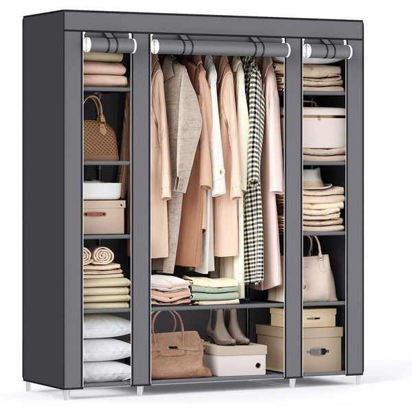 SONGMICS Kleiderschrank Stoffschrank, mit Überzug aus Vliesstoff,Faltschrank mit Kleiderstange 45 x 150 x 175 cm, 12 Ablagen, Metallrahmen, Schrank fürs Schlafz
