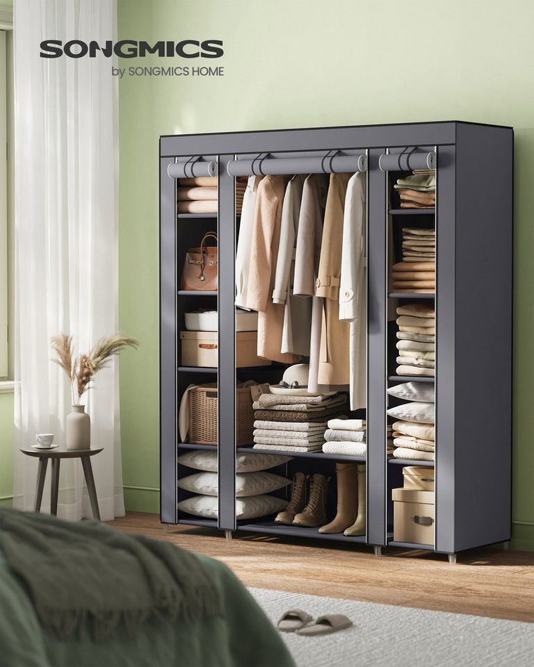 SONGMICS Kleiderschrank Stoffschrank, mit Überzug aus Vliesstoff,Faltschrank mit Kleiderstange 45 x 150 x 175 cm, 12 Ablagen, Metallrahmen, Schrank fürs Schlafz – Bild 3 von 5