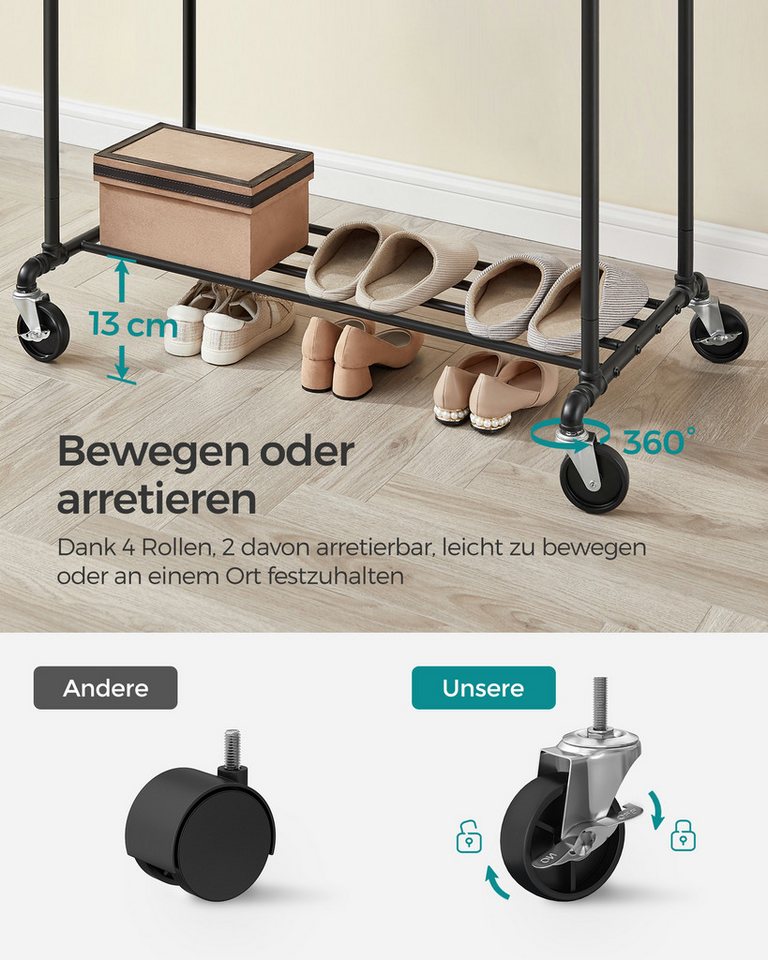 SONGMICS Kleiderständer, mit Kleiderstangen und Ablage, bis 90 kg belastbar – Bild 5 von 5
