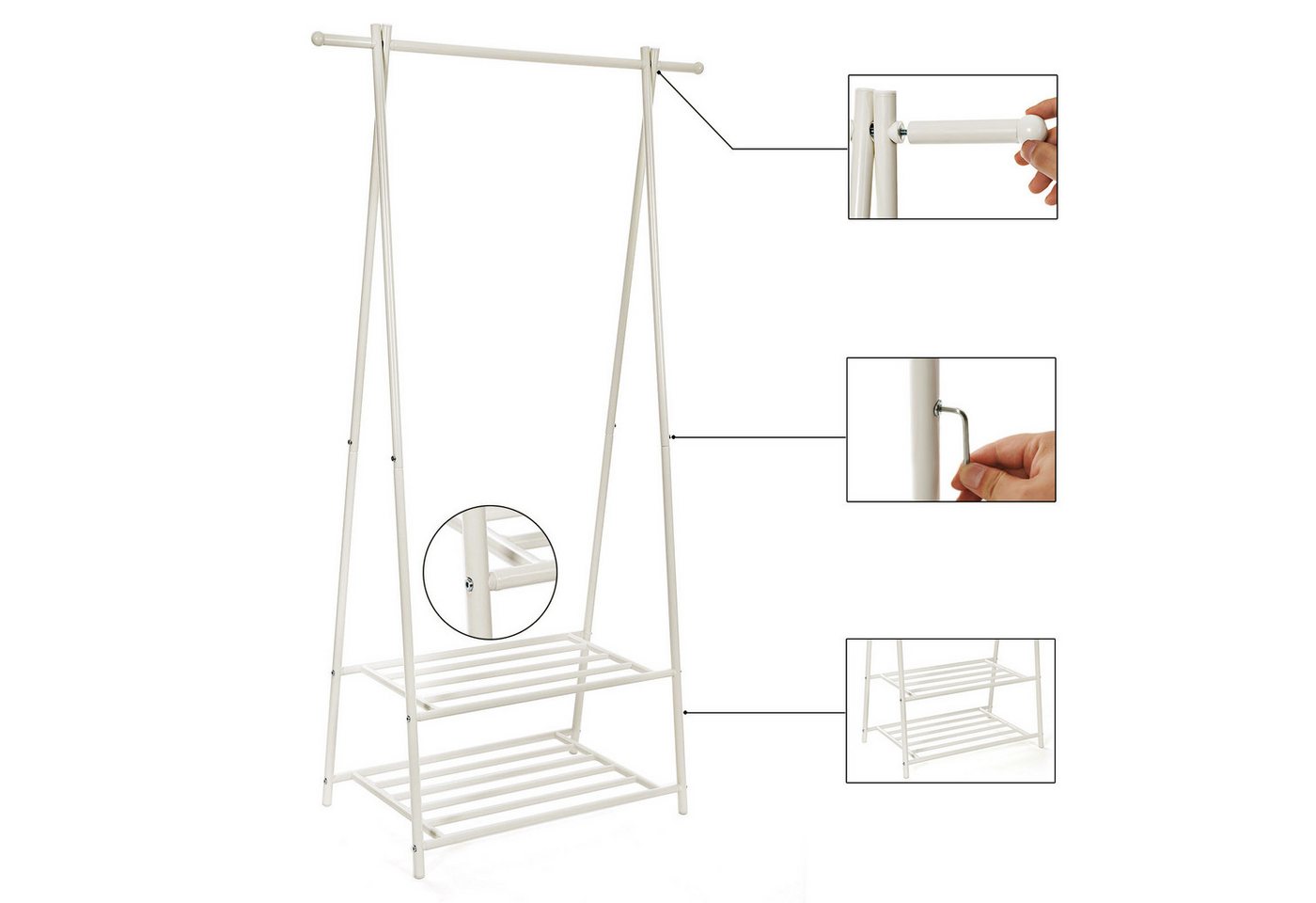 SONGMICS Kleiderständer Garderobenständer, Garderobe, Metallgestell, platzsparend, 2 Ablagen für Schuhe und Boxen – Bild 2 von 5