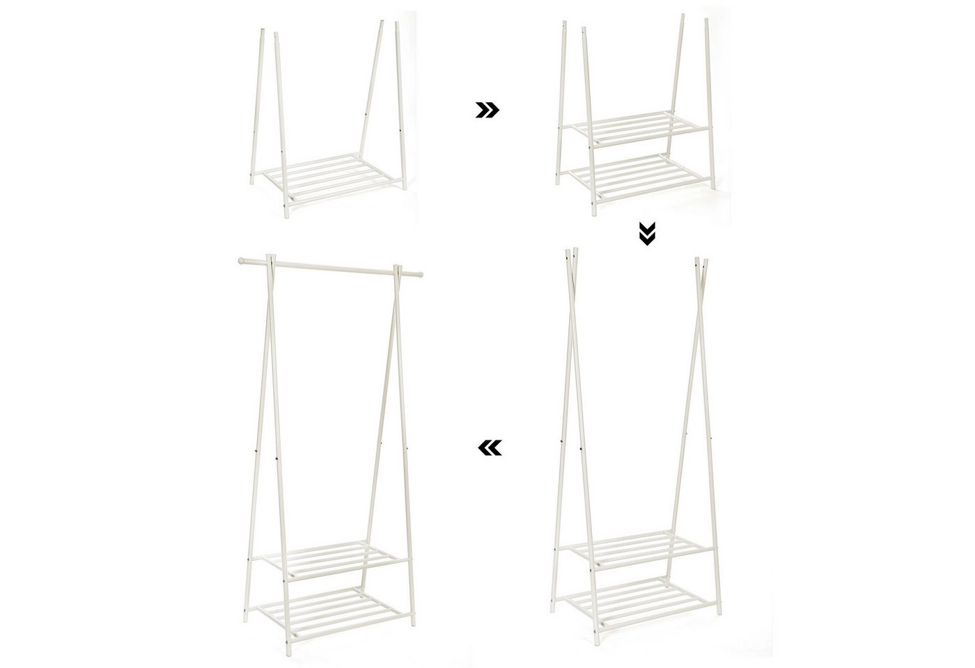 SONGMICS Kleiderständer Garderobenständer, Garderobe, Metallgestell, platzsparend, 2 Ablagen für Schuhe und Boxen – Bild 4 von 5