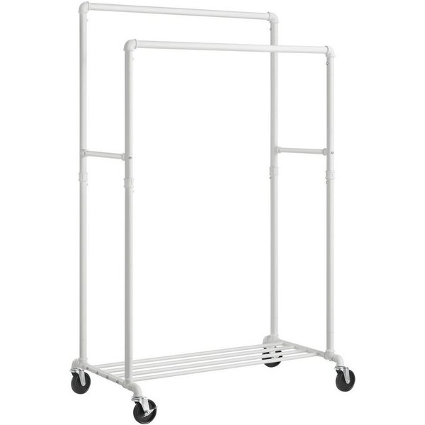 SONGMICS Kleiderständer Kleiderstange, Garderobenständer, für Ankleidezimmer, 100x59x162 cm, mit 2 Kleiderstangen und Ablage, Rollen, bis 90 kg belastbar, weiß