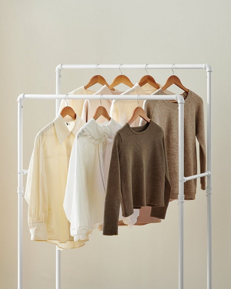 SONGMICS Kleiderständer Kleiderstange, Garderobenständer, für Ankleidezimmer, 100x59x162 cm, mit 2 Kleiderstangen und Ablage, Rollen, bis 90 kg belastbar, weiß – Bild 4 von 5