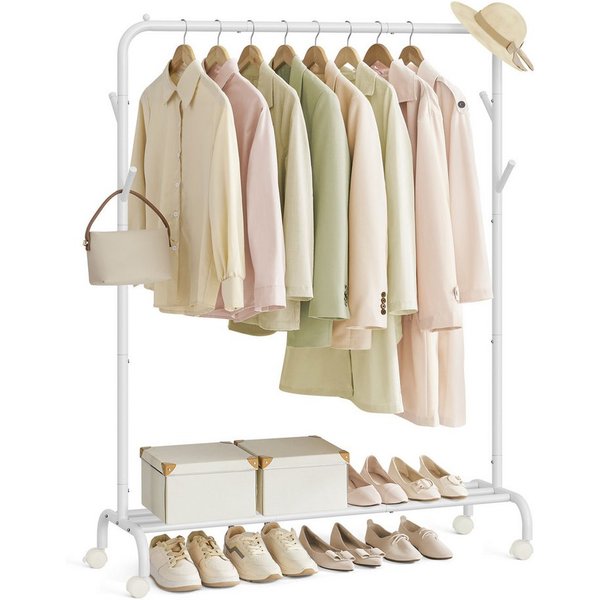 SONGMICS Kleiderständer Kleiderstange, Garderobenstange, Garderobenständer, 41 x 103,5 x 155cm, auf Rollen, Stahlrohren, bis 50kg belastbar, multifunktionale, w