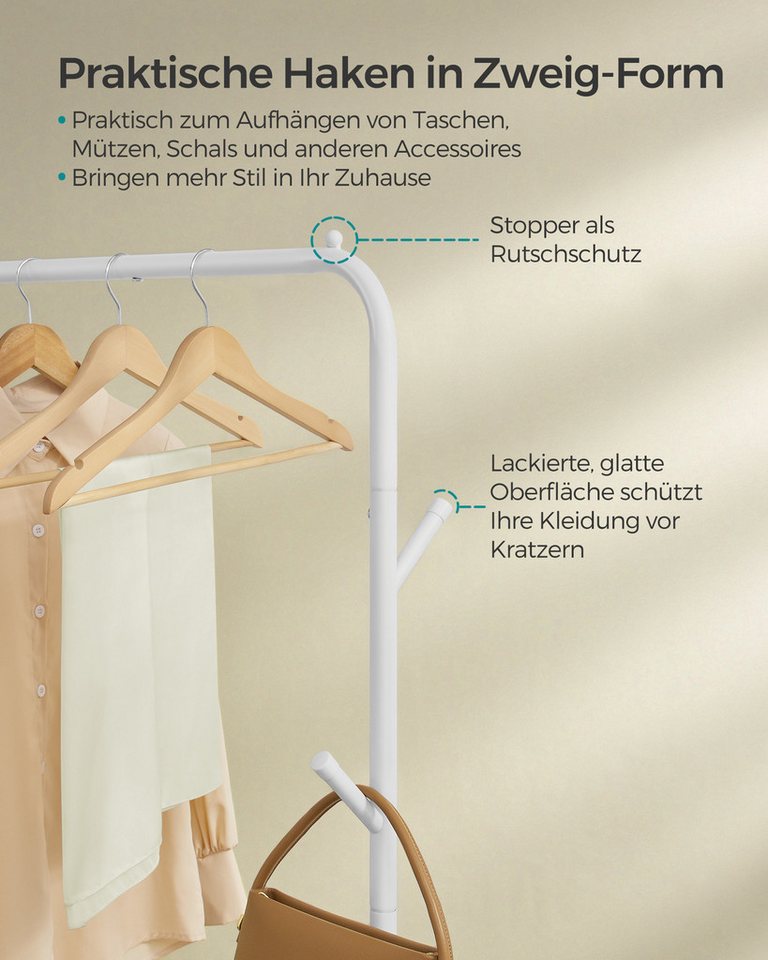 SONGMICS Kleiderständer Kleiderstange, Garderobenstange, Garderobenständer, 41 x 103,5 x 155cm, auf Rollen, Stahlrohren, bis 50kg belastbar, multifunktionale, w – Bild 5 von 5