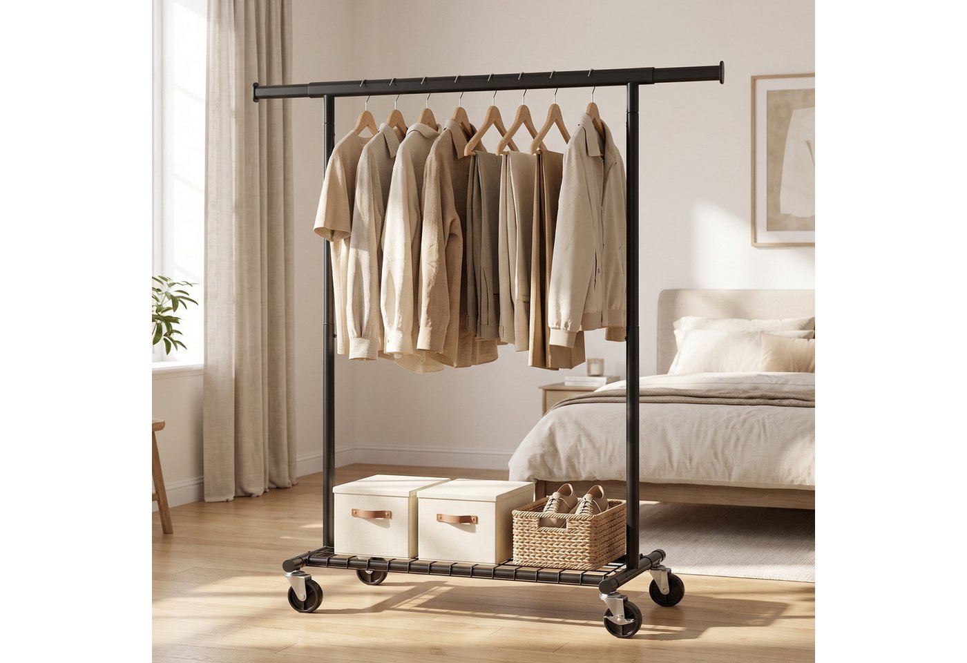 SONGMICS Kleiderständer Schwerlast Kleiderständer auf Rollen Ausziehbare Kleiderstange, bis 180 kg mit Ablage 92-132 x 45 x 161,5 cm – Bild 2 von 5