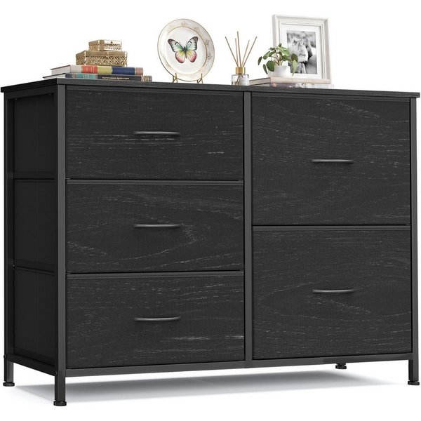 SONGMICS Kommode mit Stoffschubladen, für Schlafzimmer, Wohnzimmer, Flur, Aufbewahrungsschrank mit 5 Schubladen, 98,7 x 30 x 74,7 cm