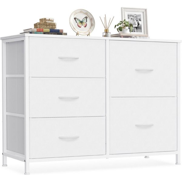 SONGMICS Kommode mit Stoffschubladen, für Schlafzimmer, Wohnzimmer, Flur, Aufbewahrungsschrank mit 5 Schubladen, 98,7 x 30 x 74,7 cm