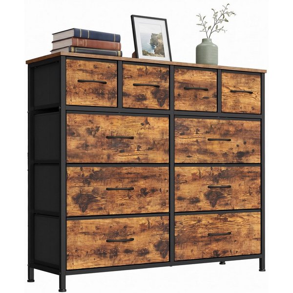 SONGMICS Kommode mit Stoffschubladen, für Schlafzimmer, Wohnzimmer, Flur, Aufbewahrungsschrank mit 10 Schubladen, 98,7 x 30 x 96,2 cm