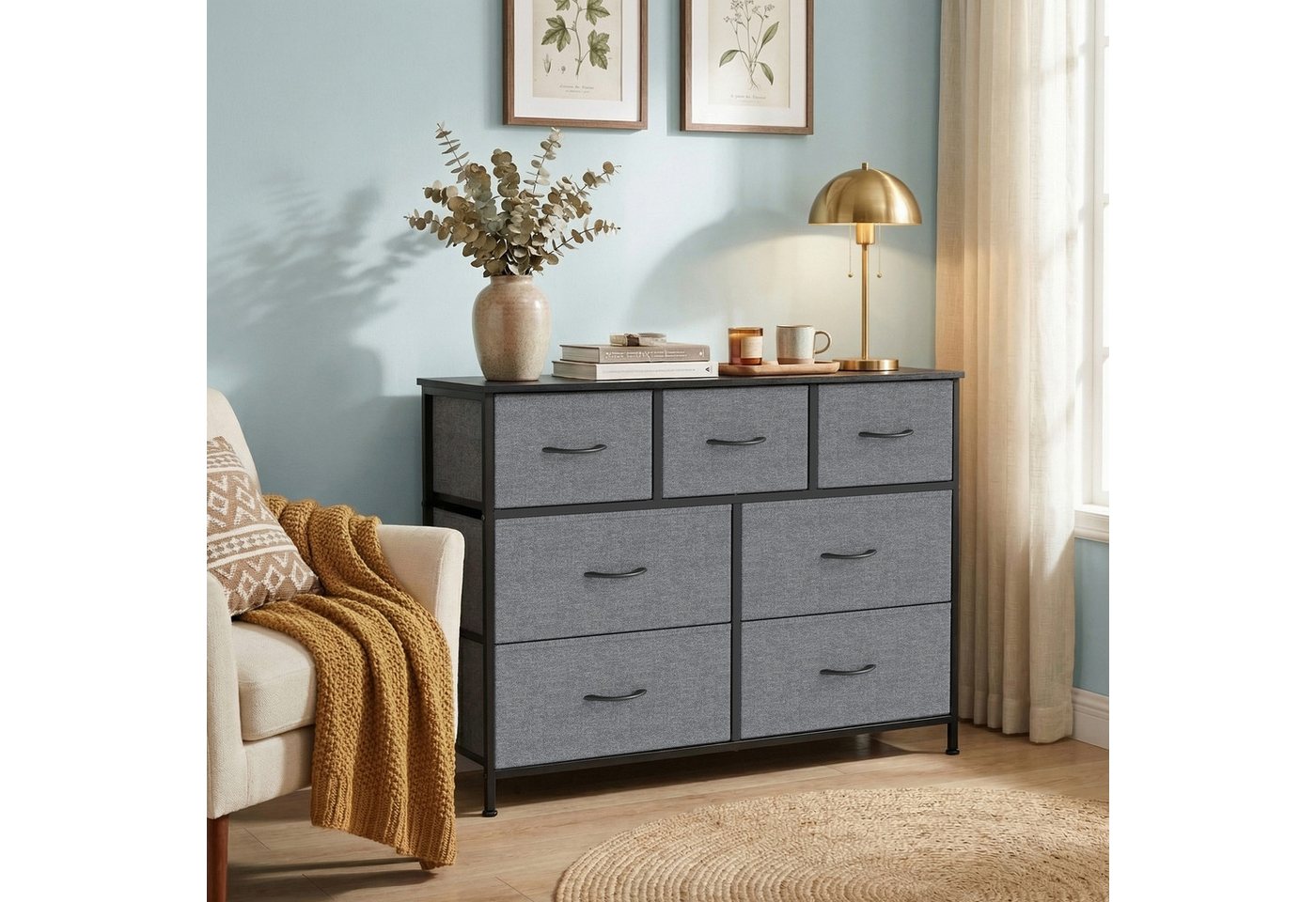 SONGMICS Kommode Schrank, Aufbewahrungsschrank, für Schlafzimmer, Flur, Wohnzimmer, Stahl, 7 Schubladen, modern – Bild 2 von 5