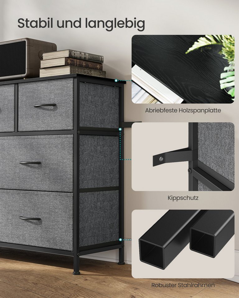 SONGMICS Kommode Schrank, Aufbewahrungsschrank, für Schlafzimmer, Flur, Wohnzimmer, Stahl, 7 Schubladen, modern – Bild 4 von 5