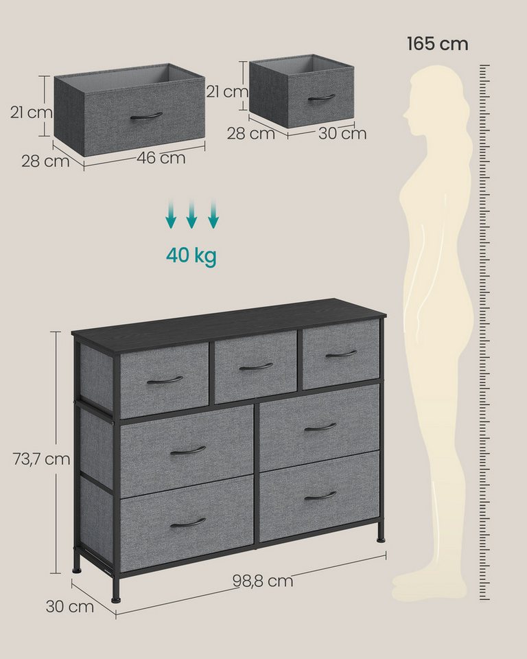 SONGMICS Kommode Schrank, Aufbewahrungsschrank, für Schlafzimmer, Flur, Wohnzimmer, Stahl, 7 Schubladen, modern – Bild 5 von 5