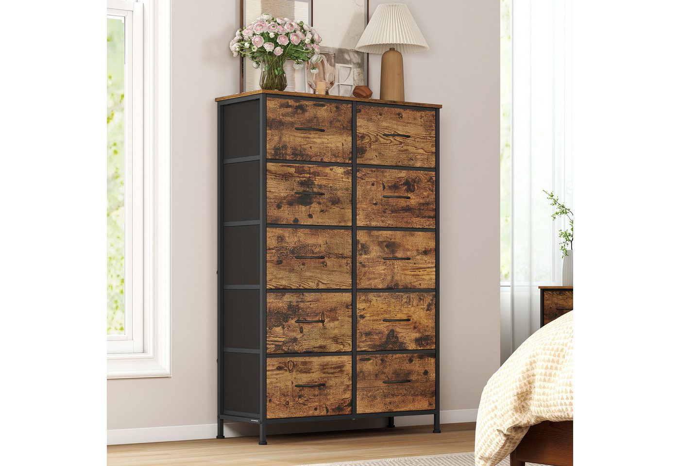 SONGMICS Kommode Schrank, Aufbewahrungsschrank, für Schlafzimmer, Flur, Wohnzimmer, Industrie-Stil – Bild 2 von 5