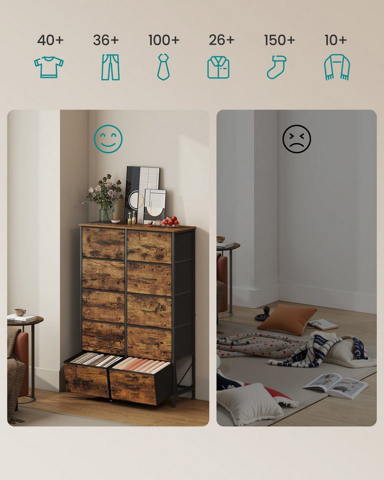 SONGMICS Kommode Schrank, Aufbewahrungsschrank, für Schlafzimmer, Flur, Wohnzimmer, Industrie-Stil – Bild 3 von 5