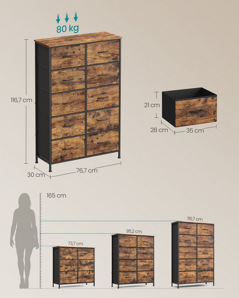 SONGMICS Kommode Schrank, Aufbewahrungsschrank, für Schlafzimmer, Flur, Wohnzimmer, Industrie-Stil – Bild 5 von 5