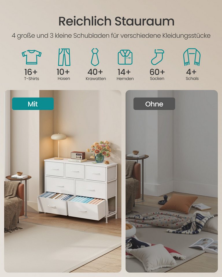 SONGMICS Kommode Schrank, Aufbewahrungsschrank, für Schlafzimmer, Flur, Wohnzimmer, Stahl, 7 Schubladen – Bild 3 von 5