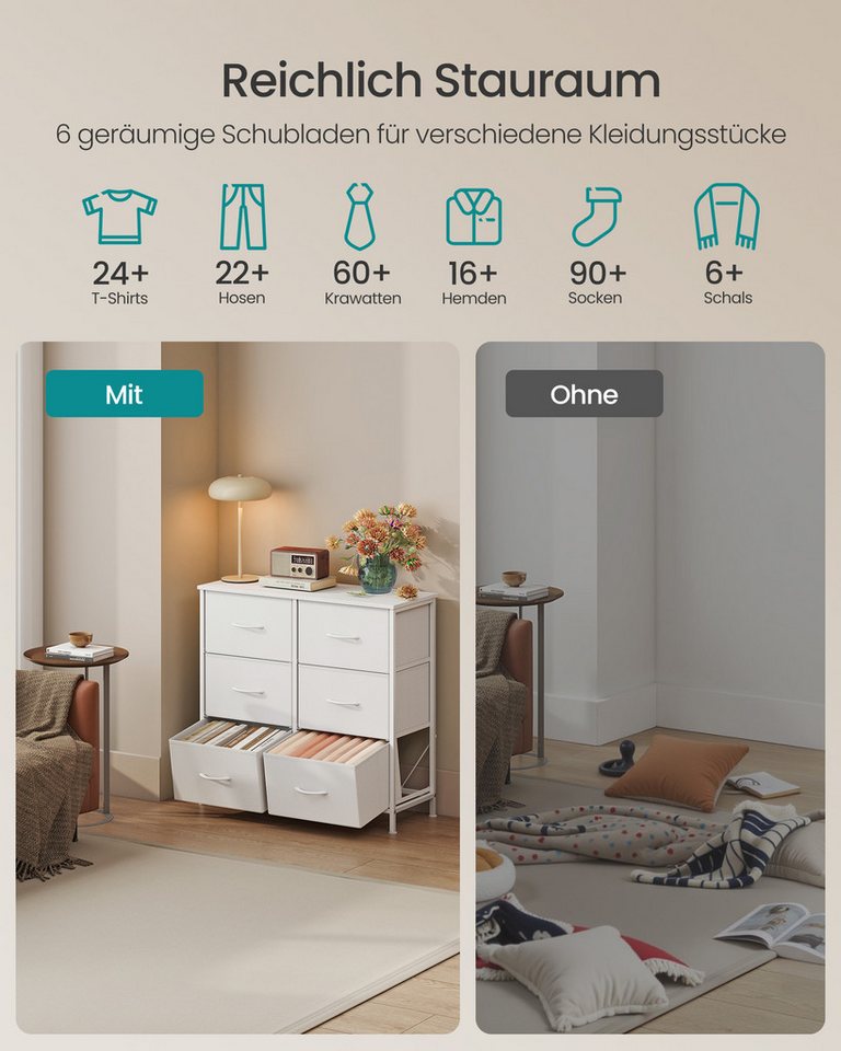 SONGMICS Kommode Schrank, Aufbewahrungsschrank, für Schlafzimmer, Flur, Wohnzimmer, Stahl, 6 Schubladen – Bild 3 von 5