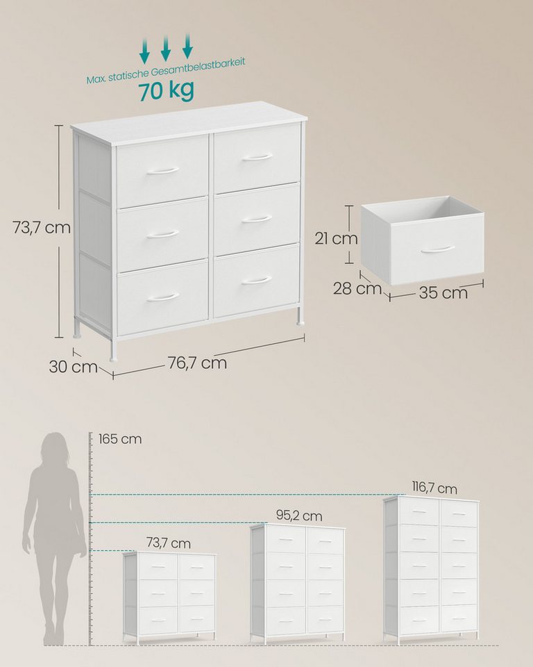 SONGMICS Kommode Schrank, Aufbewahrungsschrank, für Schlafzimmer, Flur, Wohnzimmer, Stahl, 6 Schubladen – Bild 5 von 5