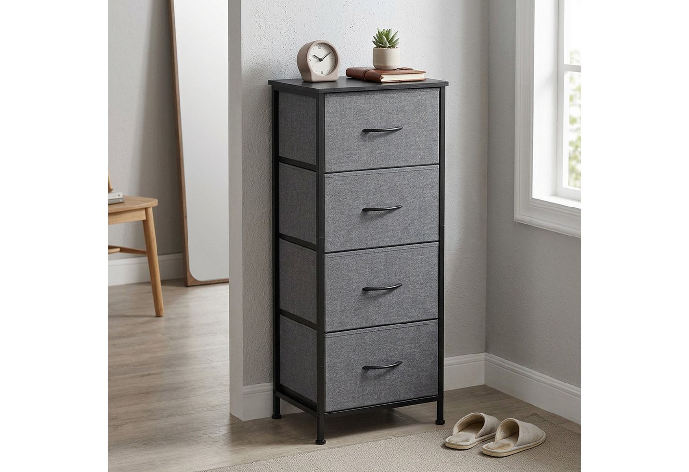 SONGMICS Kommode Schrank, Aufbewahrungsschrank, für Schlafzimmer, Flur, Wohnzimmer, Stahl, 4 Schubladen, modern – Bild 2 von 5