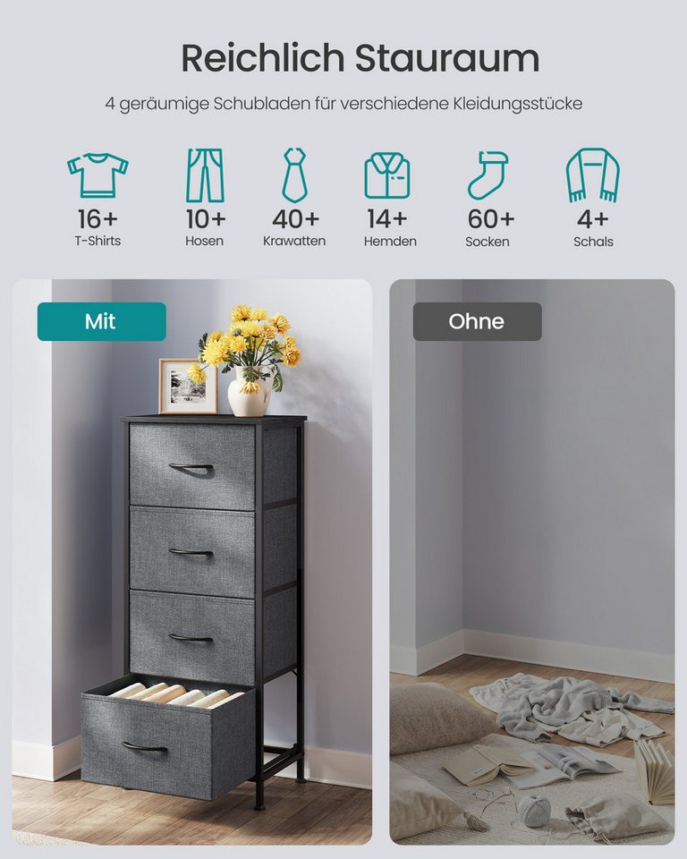 SONGMICS Kommode Schrank, Aufbewahrungsschrank, für Schlafzimmer, Flur, Wohnzimmer, Stahl, 4 Schubladen, modern – Bild 3 von 5