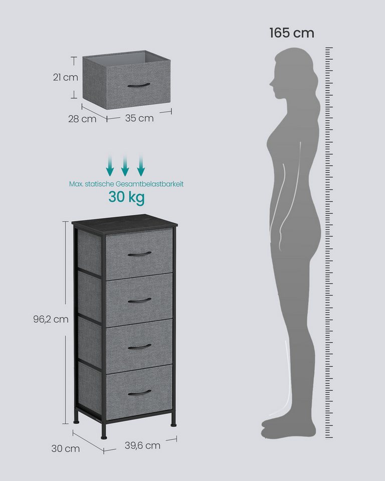 SONGMICS Kommode Schrank, Aufbewahrungsschrank, für Schlafzimmer, Flur, Wohnzimmer, Stahl, 4 Schubladen, modern – Bild 5 von 5