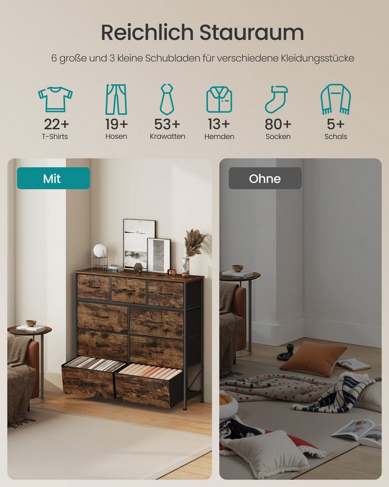 SONGMICS Kommode Schrank, Aufbewahrungsschrank, für Schlafzimmer, Flur, Wohnzimmer, Stahl, 7 Schubladen – Bild 3 von 5