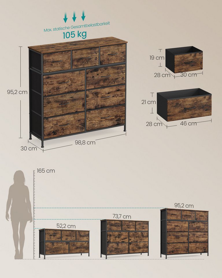 SONGMICS Kommode Schrank, Aufbewahrungsschrank, für Schlafzimmer, Flur, Wohnzimmer, Stahl, 7 Schubladen – Bild 5 von 5