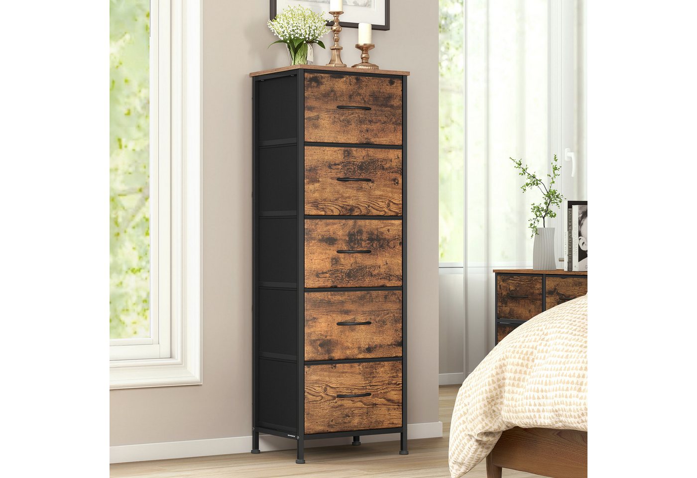 SONGMICS Kommode Schrank, Aufbewahrungsschrank, für Schlafzimmer, Flur, Wohnzimmer, Stahl, 5 Schubladen – Bild 2 von 5