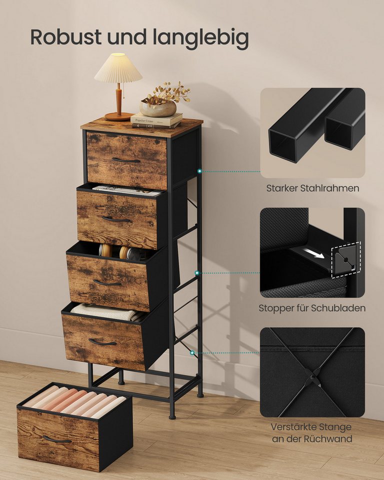 SONGMICS Kommode Schrank, Aufbewahrungsschrank, für Schlafzimmer, Flur, Wohnzimmer, Stahl, 5 Schubladen – Bild 5 von 5