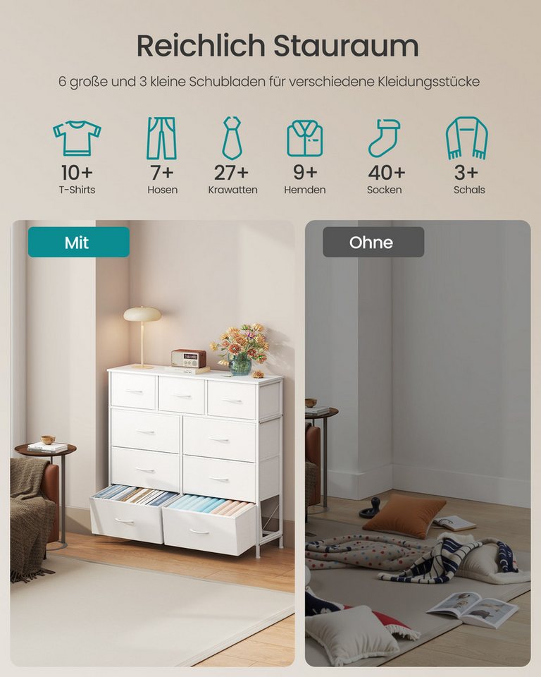 SONGMICS Kommode Schrank, Aufbewahrungsschrank, für Schlafzimmer, Flur, Wohnzimmer, Stahl, 7 Schubladen – Bild 3 von 5
