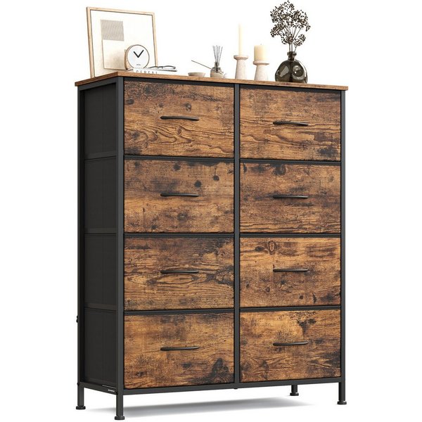 SONGMICS Kommode Schrank, Aufbewahrungsschrank, für Schlafzimmer, Flur, Wohnzimmer, Stahl, 8 Schubladen