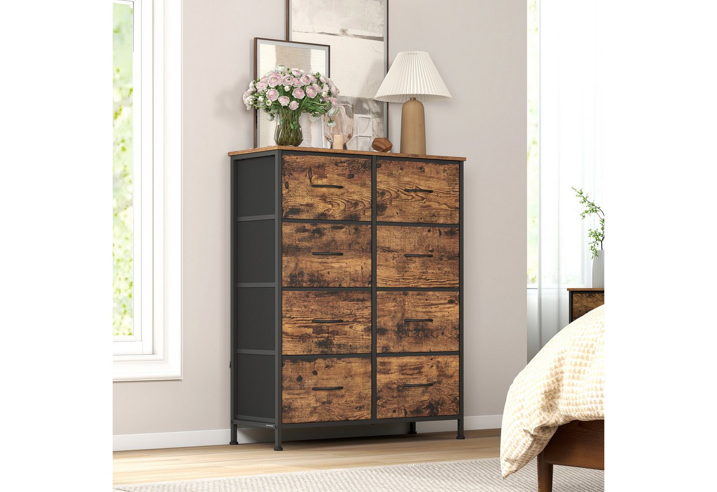 SONGMICS Kommode Schrank, Aufbewahrungsschrank, für Schlafzimmer, Flur, Wohnzimmer, Stahl, 8 Schubladen – Bild 2 von 5