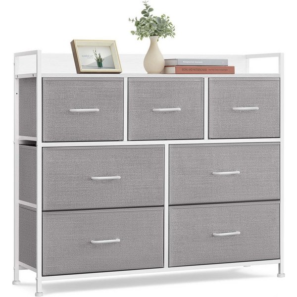 SONGMICS Kommode Schrank, 7 Stoffschubladen, mit Griffen, Metallgestell, Industrie-Design