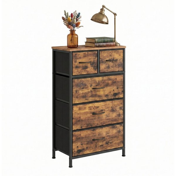 SONGMICS Kommode Schrank, Aufbewahrungsschrank, für Schlafzimmer, Flur, Wohnzimmer, Stahl, 5 Schubladen, 50,6 x 30 x 96,2 cm, Stahlgestell