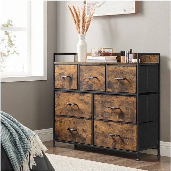 SONGMICS Kommode Schrank, 7 Stoffschubladen, mit Griffen, Metallgestell, Industrie-Design