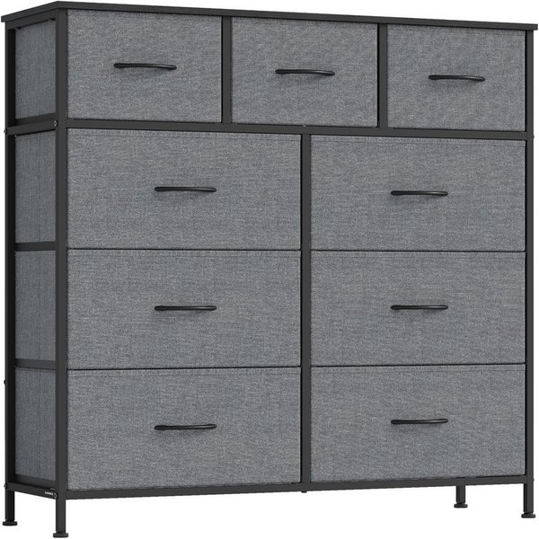 SONGMICS Kommode Schrank, Aufbewahrungsschrank, für Schlafzimmer, Flur, Wohnzimmer, Stahl, 9 Schubladen, modern