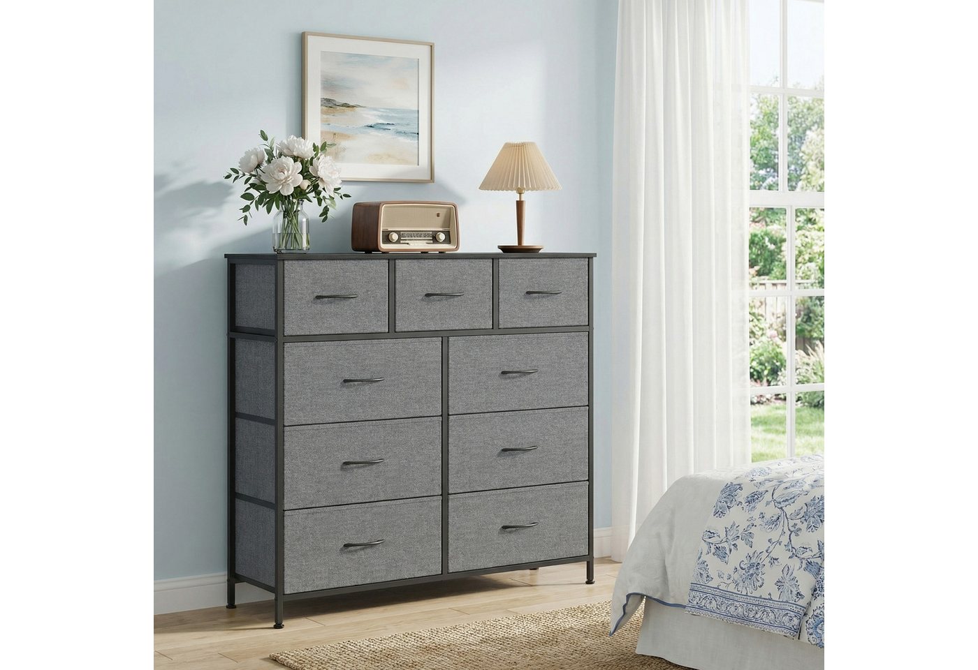 SONGMICS Kommode Schrank, Aufbewahrungsschrank, für Schlafzimmer, Flur, Wohnzimmer, Stahl, 9 Schubladen, modern – Bild 2 von 5