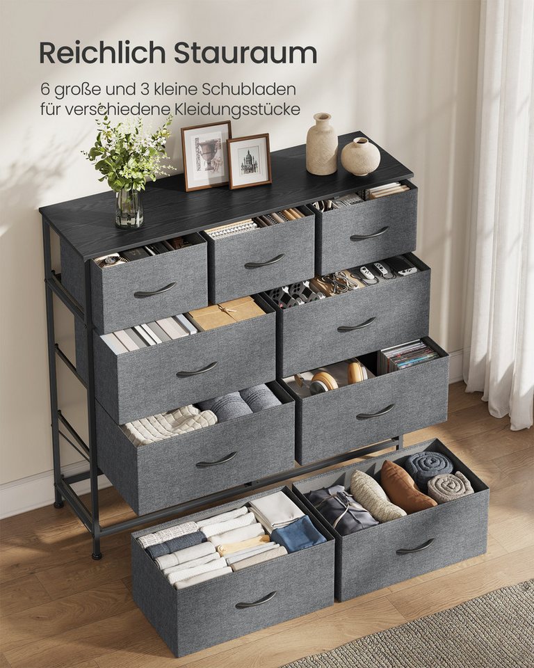 SONGMICS Kommode Schrank, Aufbewahrungsschrank, für Schlafzimmer, Flur, Wohnzimmer, Stahl, 9 Schubladen, modern – Bild 3 von 5