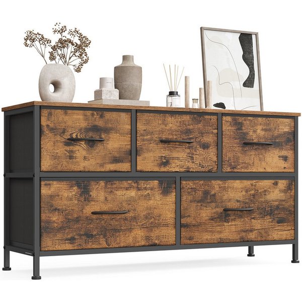 SONGMICS Kommode Schrank, Aufbewahrungsschrank, für Schlafzimmer, Flur, Wohnzimmer, Stahl, 5 Schubladen